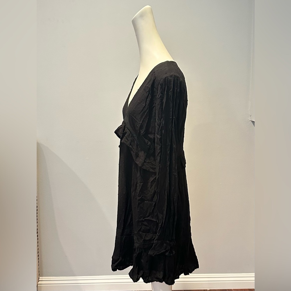 PAIGE Women's Odelise Dress Long Sleeve Angled Bust Seams Lace Trim in Black, - Picture 11 of 14